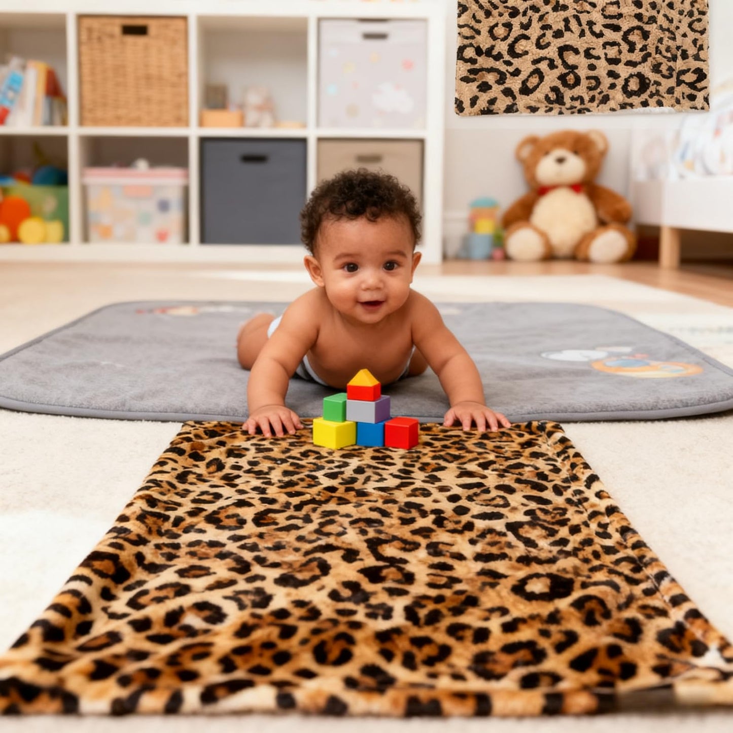 Baby Blanket for Boys Girls Super Soft Double Layer Minky with Dotted Backing Cute Cow Crib Receiving Blanket Bed Throws for Newborns Nursery Stroller Toddler 30 x 40 Inch (Brown Leopard)