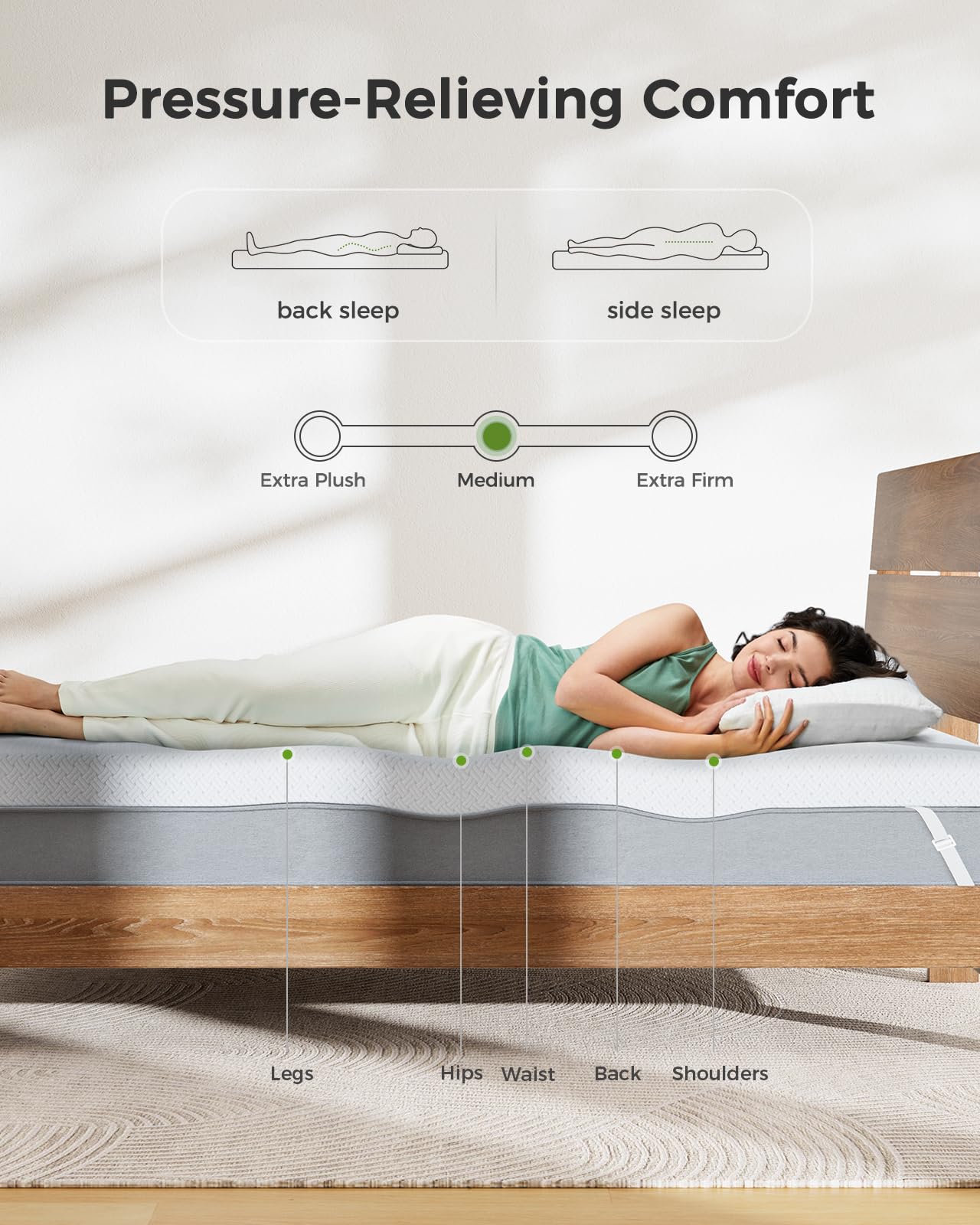 PERLECARE Twin XL Mattress Topper - 3 Inch Cooling Memory Foam Mattress Pad Made with CertiPUR-US® Certified Foam, Bed Topper with Bamboo Cover,Removable & Washable & Non-Slip