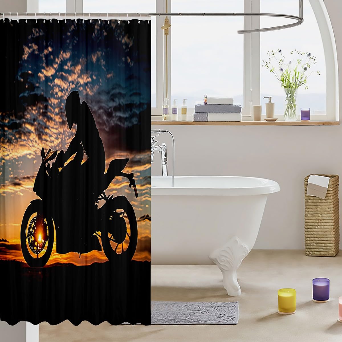 Feelyou Boys Girls Dirt Bike Bath Curtain Racing Motocross Bathroom Shower Curtain Set Motorcycle Shower Curtain Kids Motorbike Teens Bathroom Accessories Bedroom Decor 72"x78"