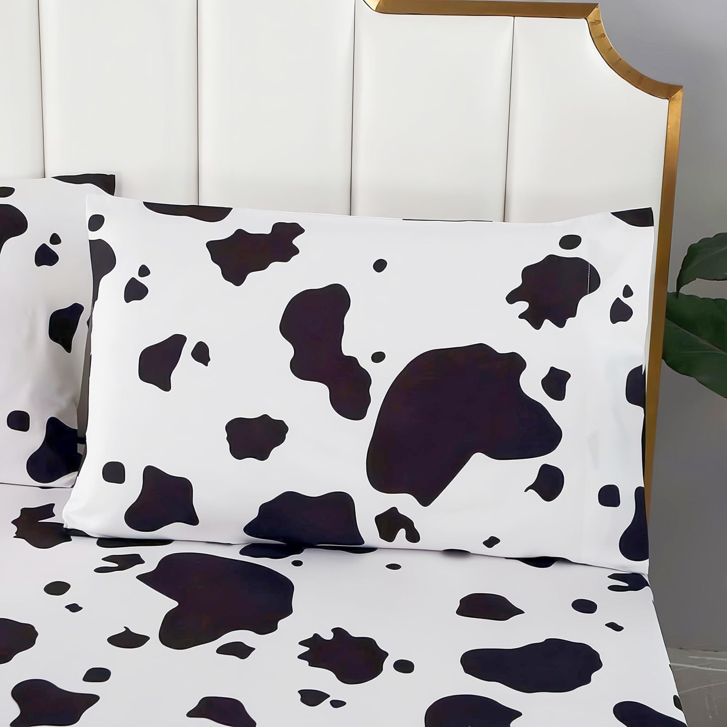 SDY 4 Pieces Bedding Sheets Set,Cow Print Queen Size,Lightweight Super Soft Sheet Sets,Deep Pocket Fitted Sheet & Cute Top Flat Sheet & 2 Pillowcases for Adult (Cow,Queen)