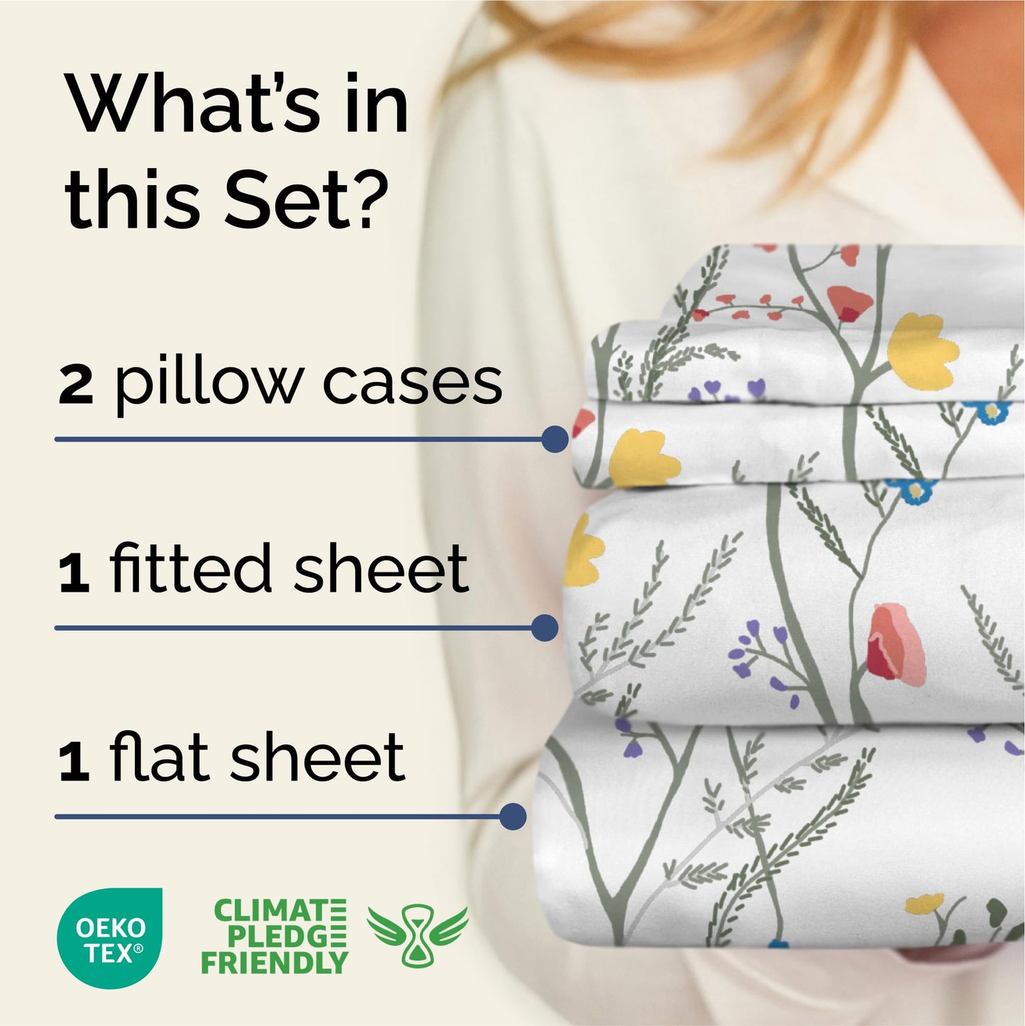 Floral Sheets - Boho Queen Bed Sheet Set - 1 Flat, 1 Fitted & 2 Pillowcases w/ Deep Pockets - Comfy, Wrinkle & Fade Free - Boho Botanical Bedding - Ultra-Soft, Breathable & Cooling - Queen Size Set
