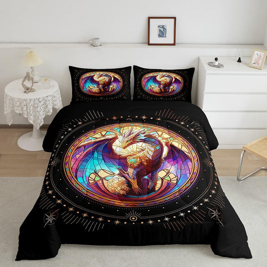Feelyou Dragon Comforter Set Twin Size Dragon Stuff Comforter for Boys Girls Teens Wild Life Bedding Set Dragon Decor Duvet Set Room Decor Black Yellow Quilt Set