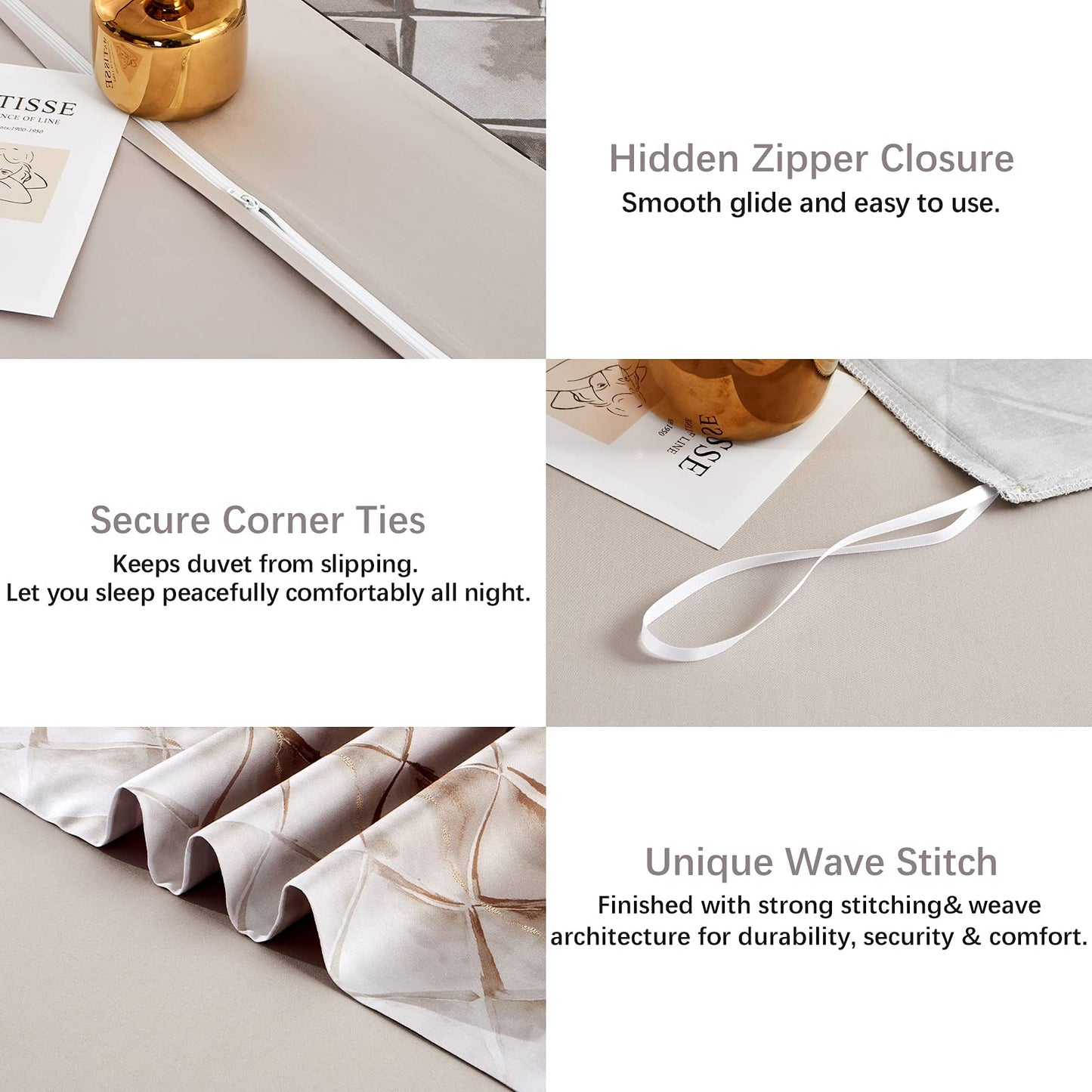 MILDLY 100% Egyptian Cotton Duvet Cover King, Gray Beige Geometric Pattern Comforter Cover Set 500TC Modern Abstract Reversible Ultra Soft & Breathable Unique Design Neutral Bedding Set (No Comforter)