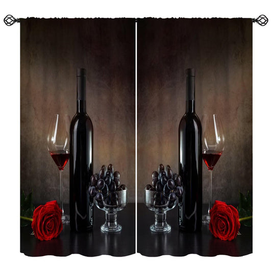 Wallira Retro Red Wine Kitchen Curtains,Rose Romantic Rustic Vintage Grapes Wood Decor Rod Pocket Window Treatment for Aldult Women Men Bedroom Kitchen Living Restaurant Drapes 41" W X 45" L