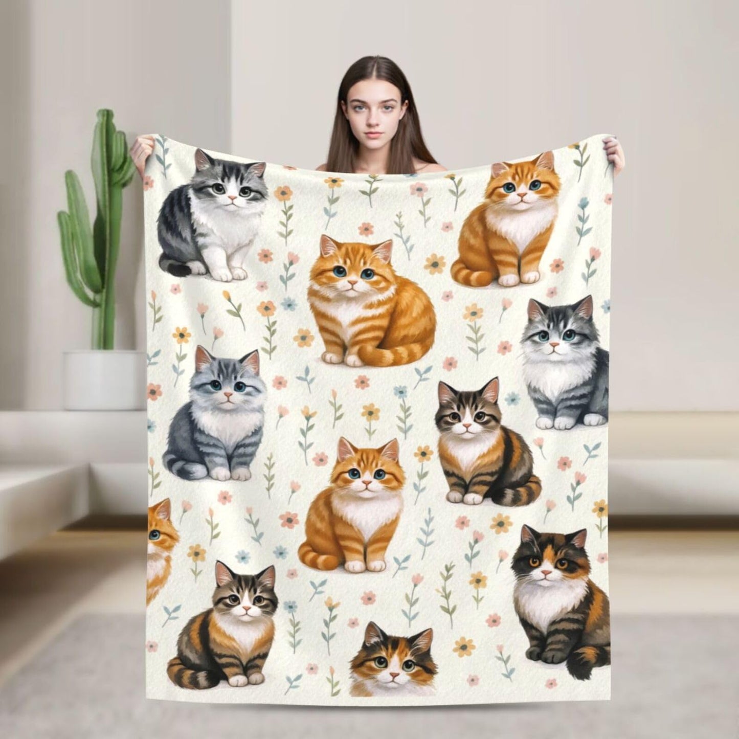 Cat Blanket Cute Kitten Throw Blanket Soft Warm Cozy Fleece Fuzzy Plush Cats Flannel Blankets Gifts for Boys Girls Women Kids Adults 40"X50"