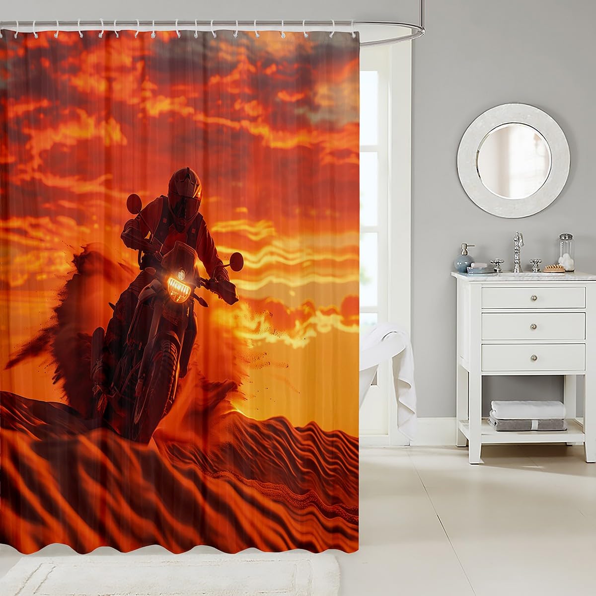 Feelyou Kids Dirt Bike Bathroom Shower Curtain Set Racing Motocross Rider Bath Curtain Boys Girls Motorbike Shower Curtain Extreme Sports Teens Bathroom Accessories Bedroom Decor 72"x72"