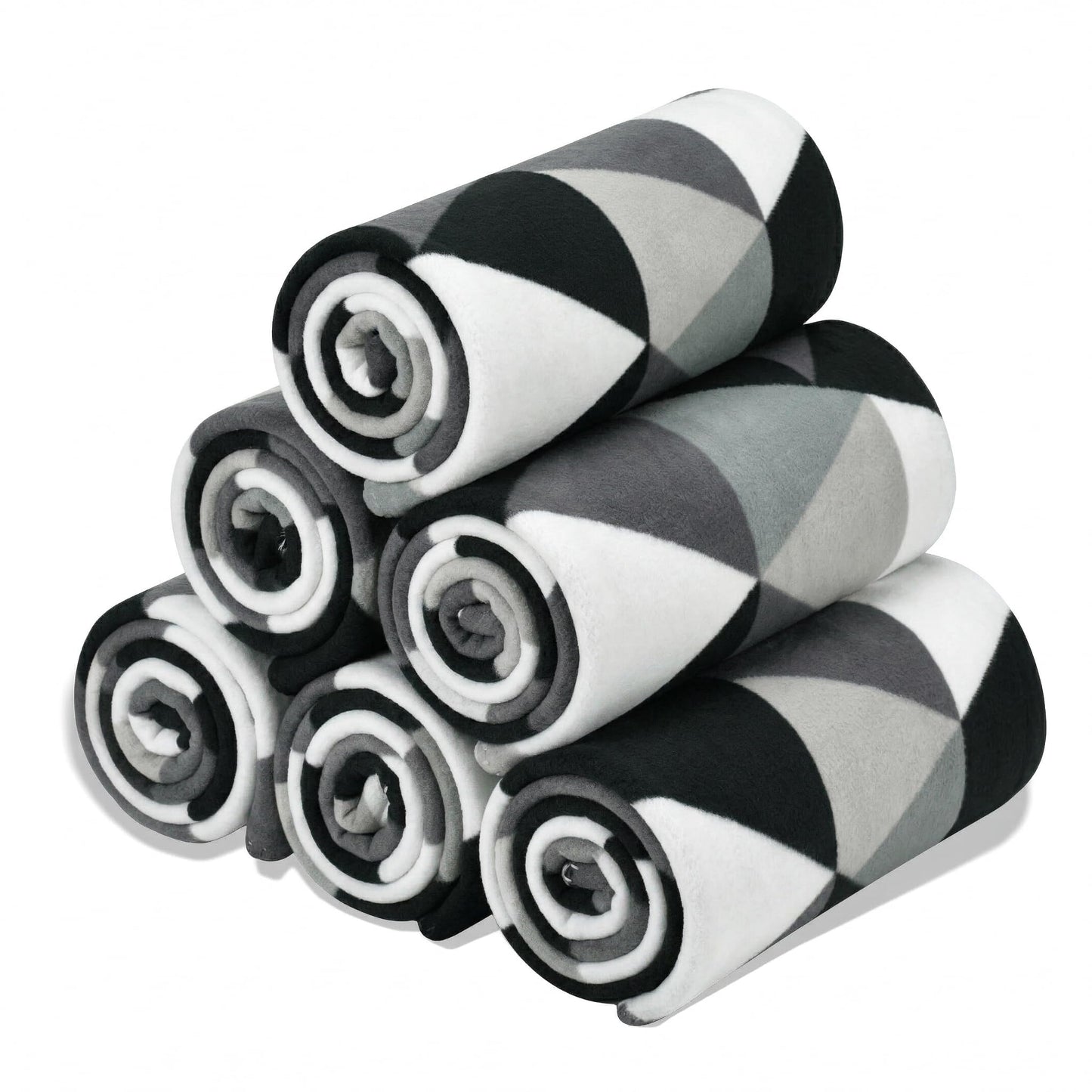 CAI TENG Triangle Fleece Throw Blankets Bulk 6 Pack Lightweight Warm Soft Cozy Kids Blanket 50 x 60 in Pet-Friendly Thin Small Blanket for Home, Bed, Sofa, Office, Gifts, Outdoor Grey Black