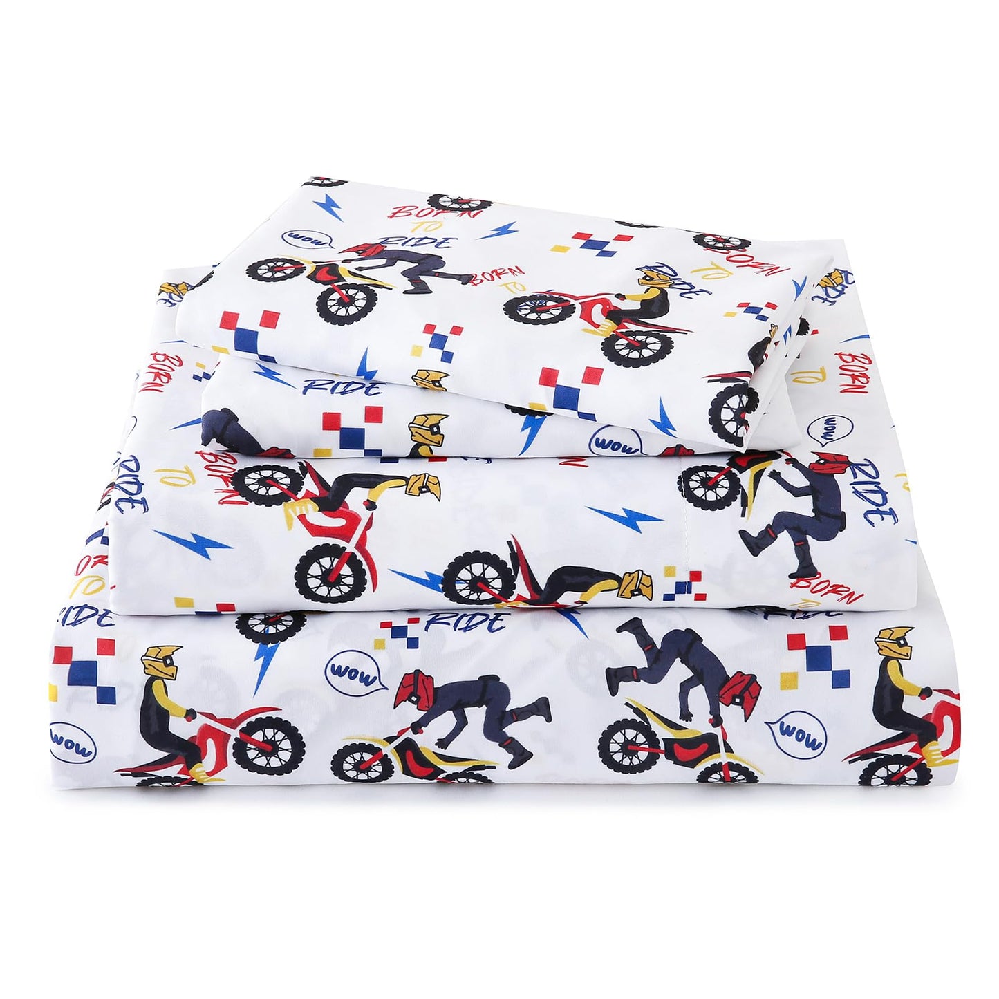 LONAVA Twin Sheet Set Kids - 3 Pieces Soft Microfiber Cartoon Style Bedsheets for Boys Girls Teens, Oeko TEX, Breathable Deep Pocket Sheets (Dirt Bike)