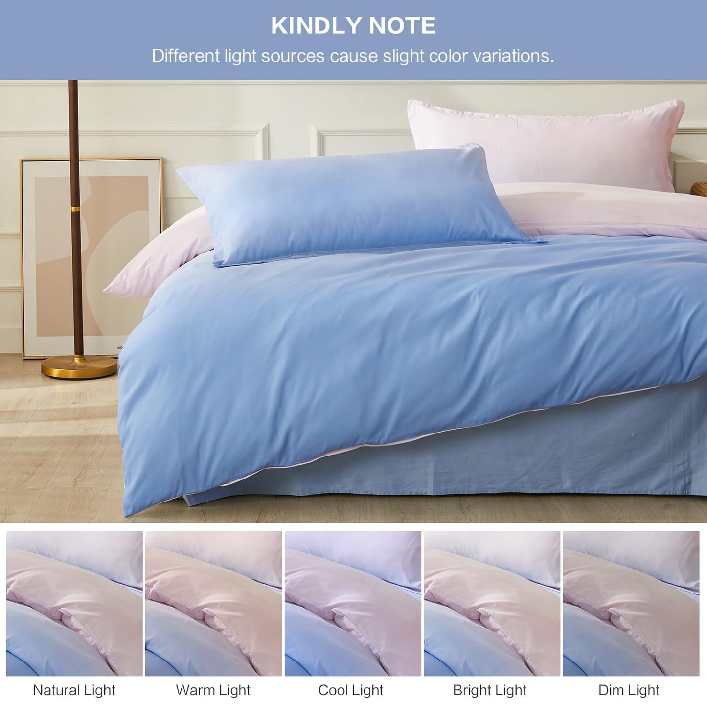 SAPHREAS Full Size Duvet Cover Blue Pink Gradient Bedding Set with 8 Corner Ties and 2 Pillow Sham Microfiber Reversible Duvet Cover Set with Zipper Closure