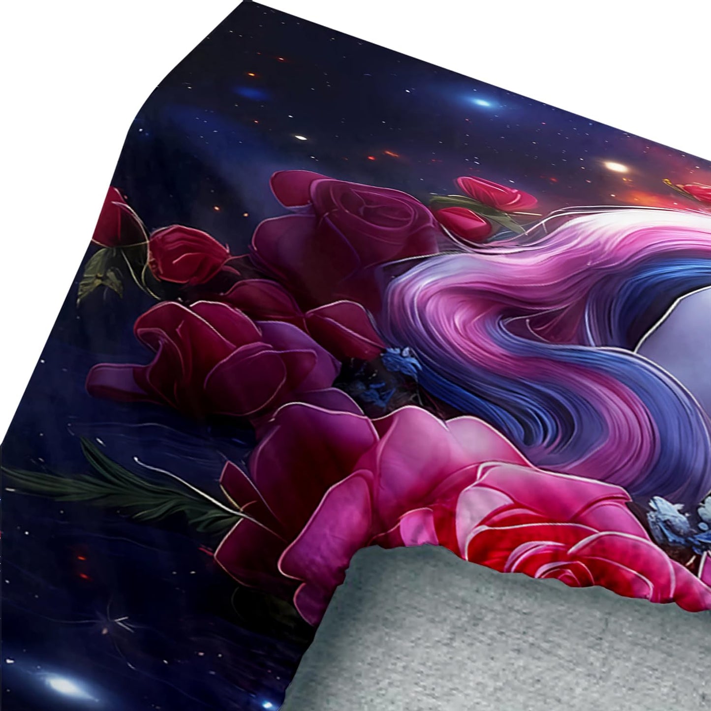 UEVBF Girls Unicorn Twin Size Bedding Set,Red Rose Flowers Fitted Sheet Set for Kids Teens Room Decor,Romantic Starry Sky Galaxy Cute Bedding Sets,1 Fitted Sheet+2 Pillowcases.
