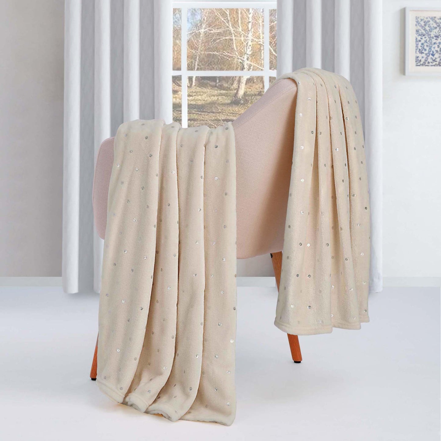 Superior Fleece Blanket, Plush, Fluffy, Soft, Decorative Blankets for Bedroom, Sofa, Fuzzy Bedding, Cute Woven Room Decor, Beautiful Cover, Comfort Essentials, Polka Dot, King, Linen