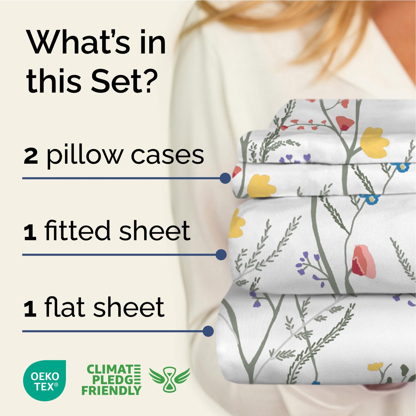 Floral Sheets - Boho King Bed Sheet Set - 1 Flat, 1 Fitted & 2 Pillowcases w/ Deep Pockets - Comfy, Wrinkle & Fade-Free - Boho Botanical Bedding - Ultra-Soft, Breathable and Cooling - King Size Set