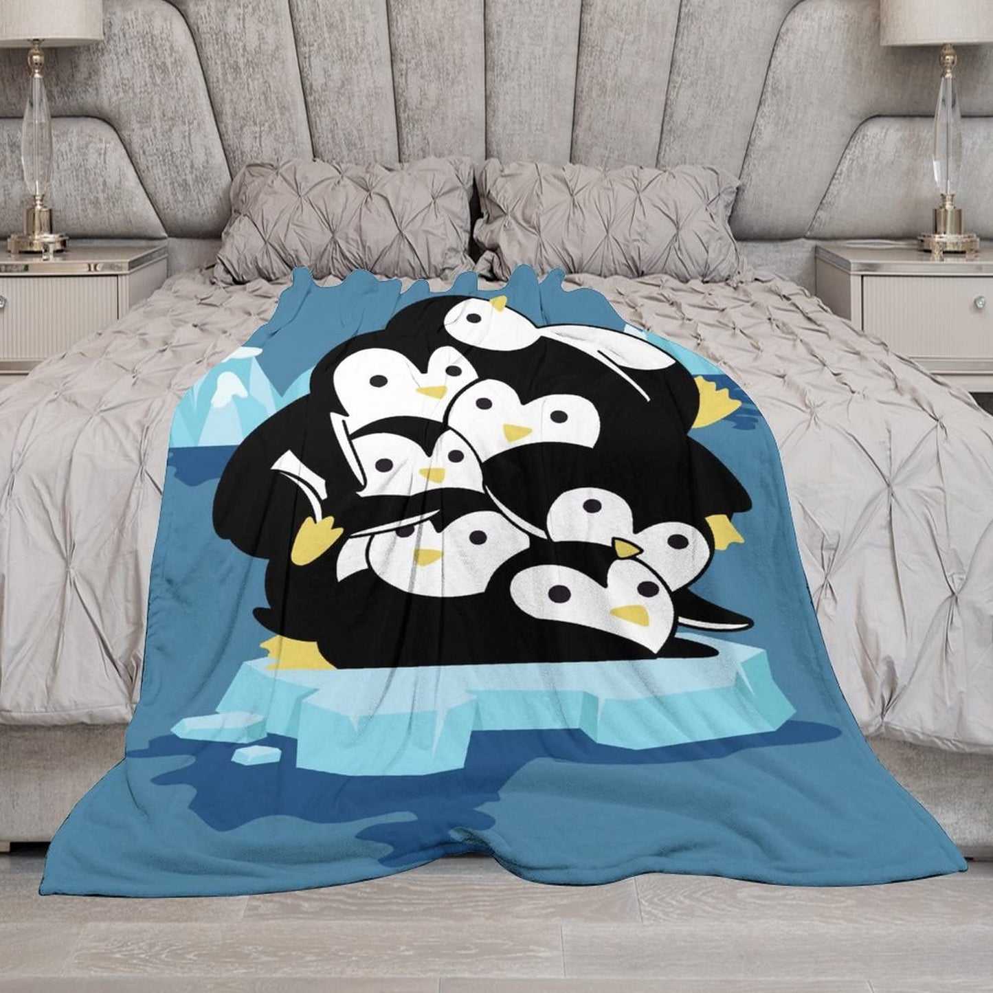 Penguin Blanket Gifts - 60"x80" Cute Throw Blanket for Adults, Kids - Blue Soft Plush Blankets for Bed, Couch & Living Room