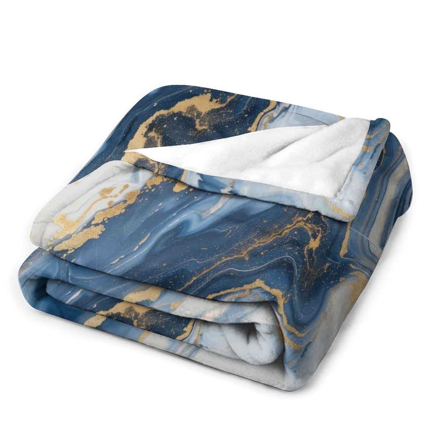 Marble Throw Blanket for Bed Sofa, 40"x50" Super Soft Warm Cozy Fluffy Plush Blanket, Modern Luxury Foil Texture Blue White Gold Marble Flannel Couch Blanket for Travel Camping