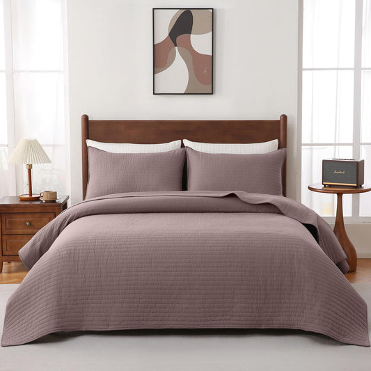FDDX 100% Cotton Quilt Set Queen Size - Soft Lightweight Stripe Bedding Set, Classic Comforter Set for All Season with 2 Shams, Oversized Bedspread Coverlet, 90x98 inches