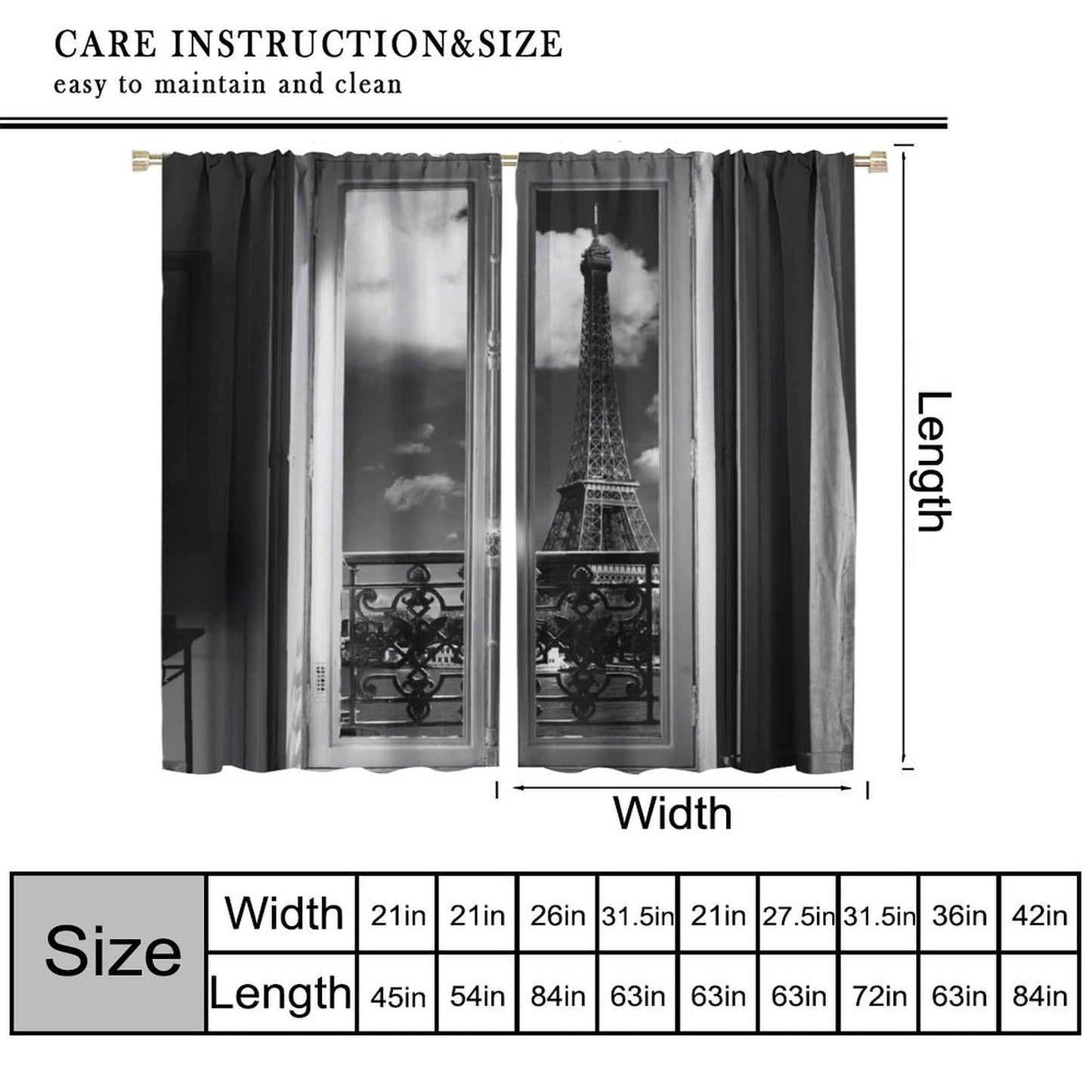 AAVEUP Paris Tower Curtains,Girl Simple Romantic European City Architecture Eiffel Tower Landscape Windows Treatments Rod Pocket Drapes for Kids Room Living Room Bedroom 41x44.5in