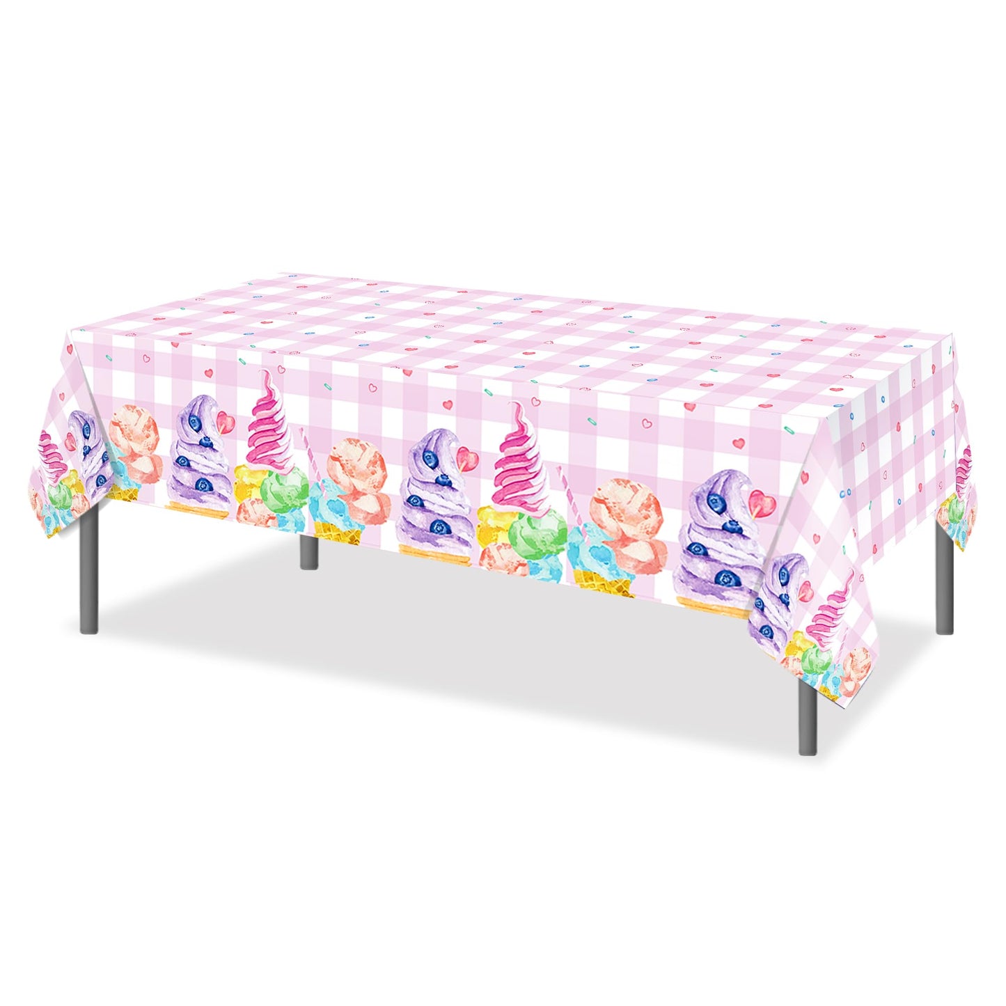 CC HOME 1Pc Ice Cream Cake Party Plastic Tablecloth 54 x 87 Inch Summer Sweet Ice Cream Long Rectangular Table Cover for Buffet Ice Cream Party Holiday Dinner Picnic Tablecloth for Kitchen Event Use
