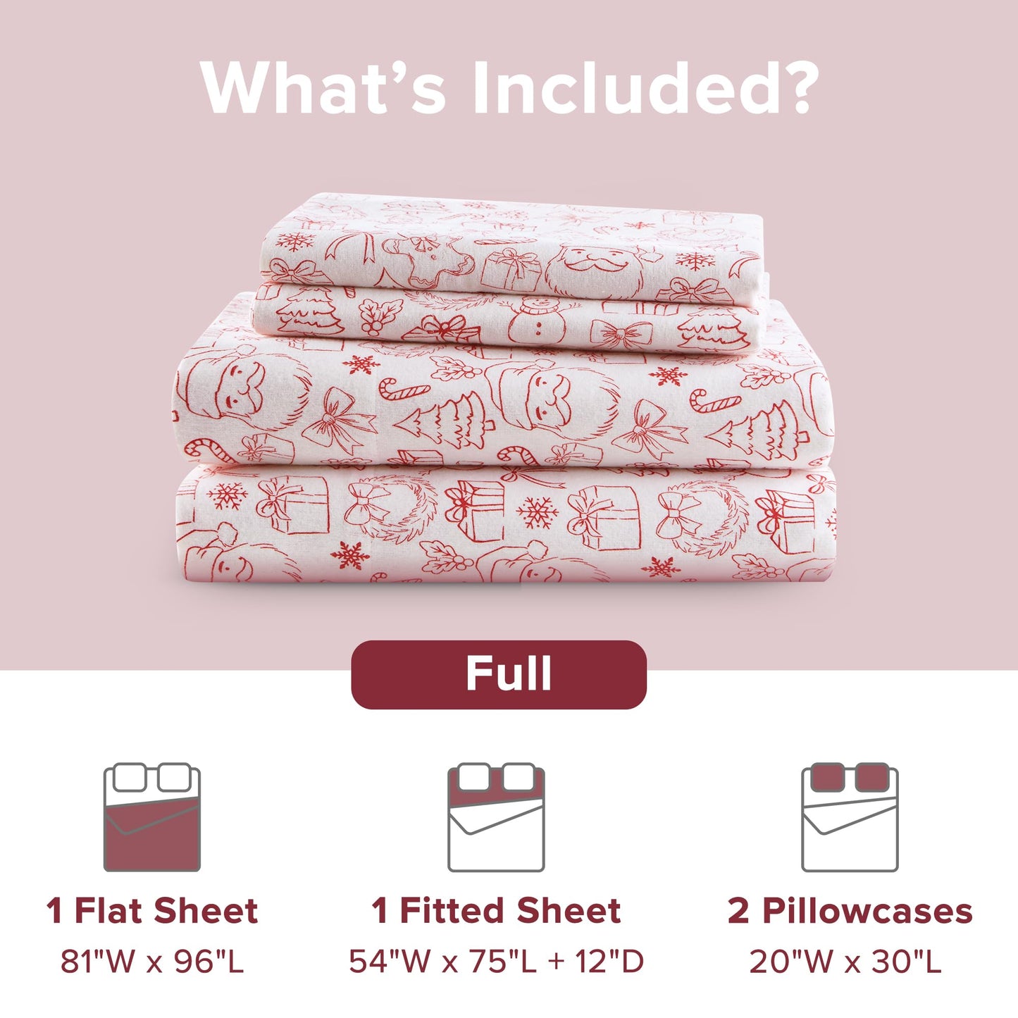 Intelligent Design Flannel Sheets Full, Cozy Soft 100% Cotton Flannel Bedding, Printed Warm Full Sheets Set, Ultra Soft Cold Weather Bed Sheet Set, Holiday Doodles, 4 Piece