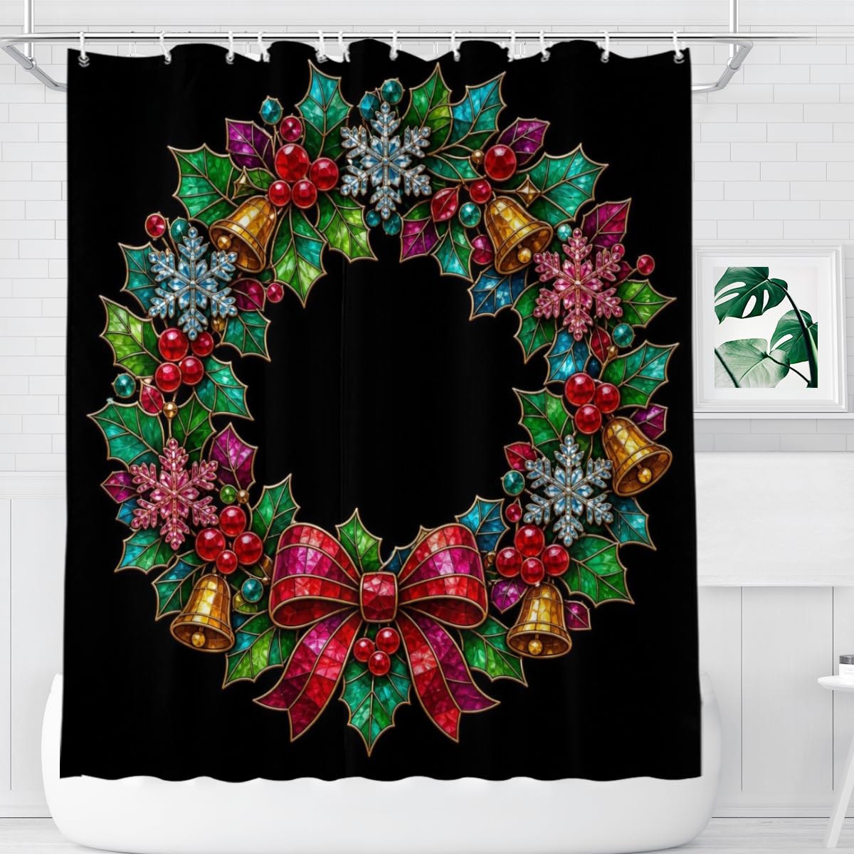 Youtoko Rose Floral Shower Curtain 72x72 Inch with 12 Hooks Polyester Decorative Bath Decor Cozy Red Stained Glass Look Backdrop Romantic Style for Home