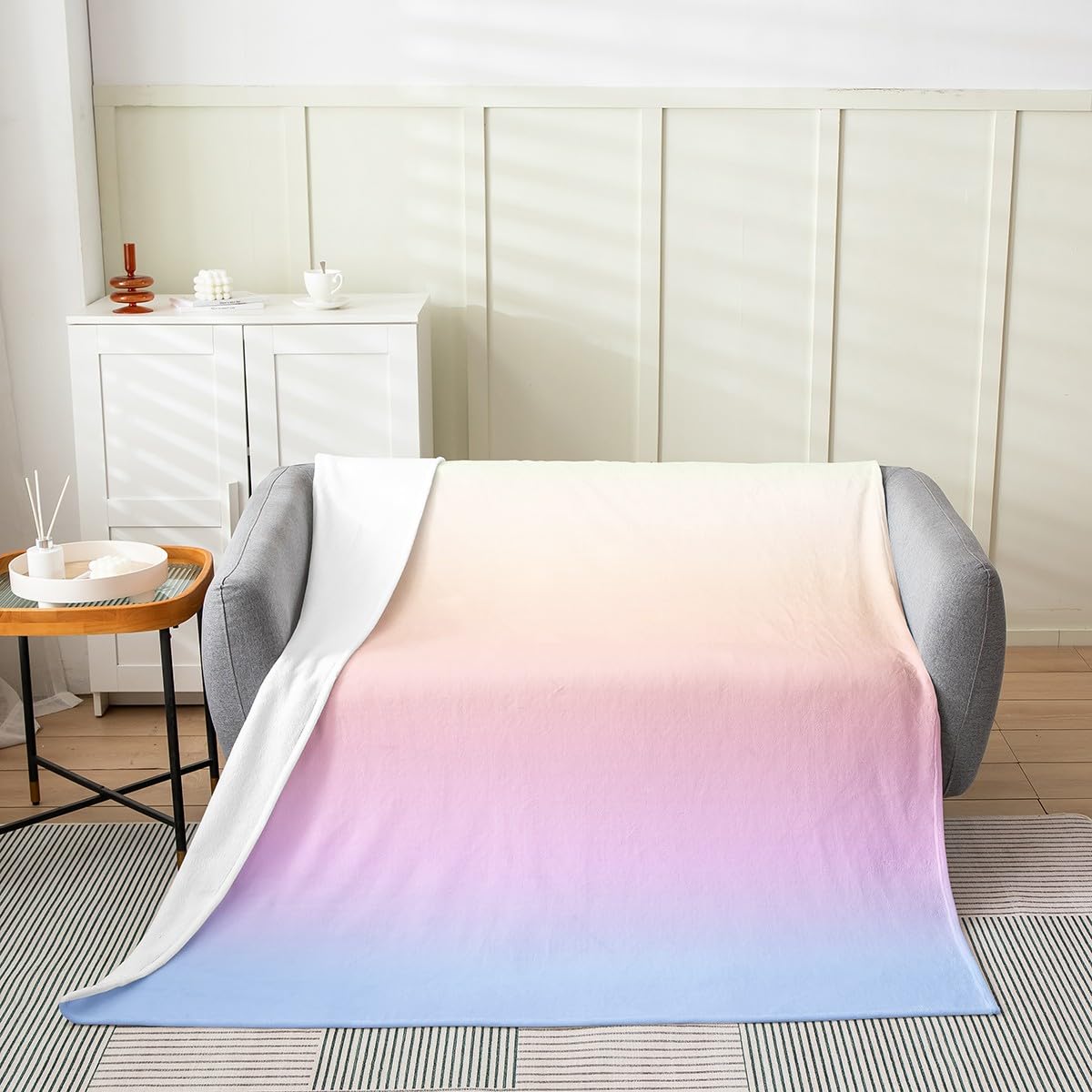 Rainbow Texture Throw Blanket Colorful Gradient Patchwork Plaid Fleece Blanket for Kids Girls Teens Adults Simple Geometric Stripes Grid Flannel Blanket for Housewarming Twin 60x80