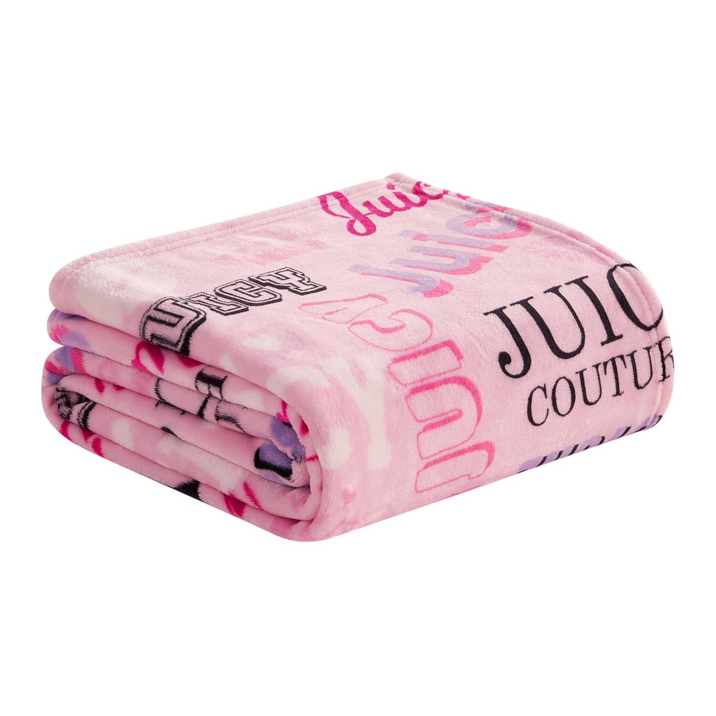 Juicy Couture Icon Collage 50" x 70" Plush Throw Blanket, Pink - Decorative Blankets for Sofas, Throws for Chairs, and Beds