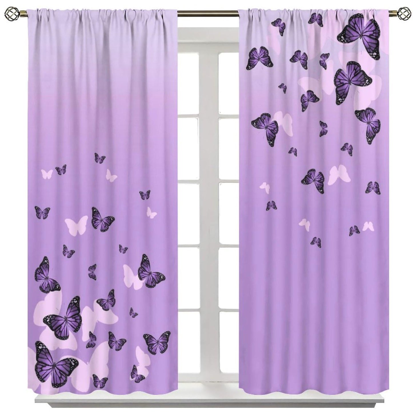 JESTRONRY Purple Butterfly Curtains,Romantic Fantasy Butterflies Print Window Drapes for Living Room Bedroom Kitchen Bathroom Home Decor 42" W X 45" L (Decor)