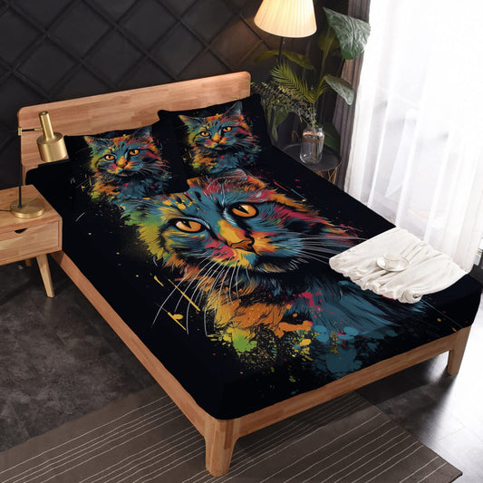 zcwl Queen Sheets Set, Cat Bed Sheets - Microfiber Bedding Sheets & Pillowcases 4 Piece, Animal Colorful Patterned Sheet Set, 16 Inch Deep Pocket Fitted Sheet, Silky Soft Wrinkle Free