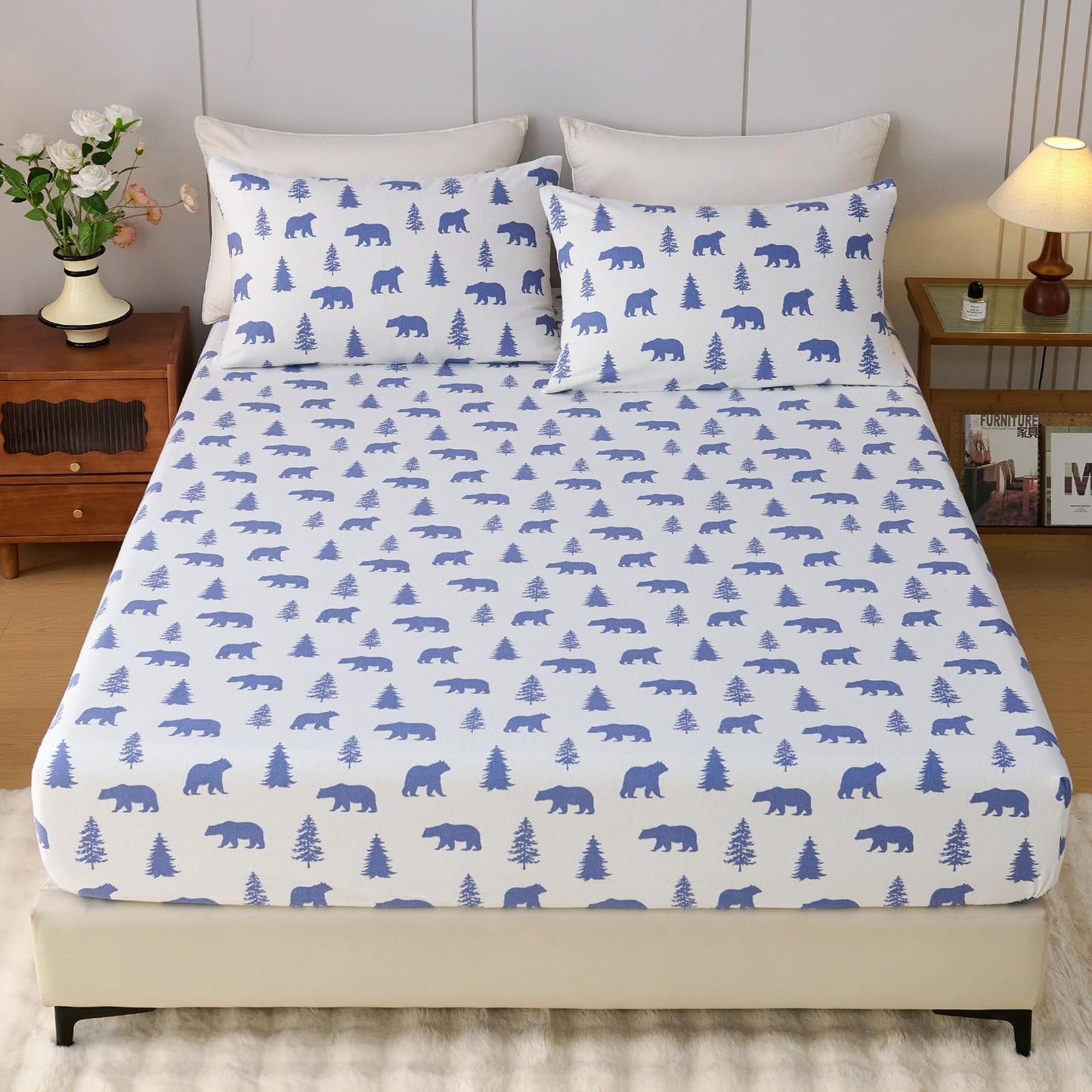 LANYETON 100% Cotton Flannel Fitted Sheet Only, Ultra Soft Cozy Warm Fitted Bottom Sheet for All Season, 16" Deep Pocket, King