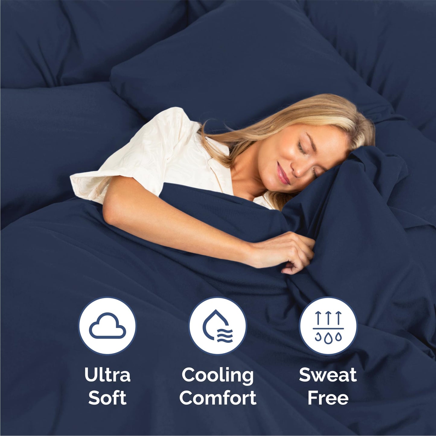 Queen Size 4 Piece Sheet Set - Comfy Breathable & Cooling Sheets - Hotel Luxury Bed Sheets for Women and Men - Deep Pockets, Easy-Fit, Soft and Wrinkle Free Sheets - Navy Blue Oeko-Tex Bed Sheet Set
