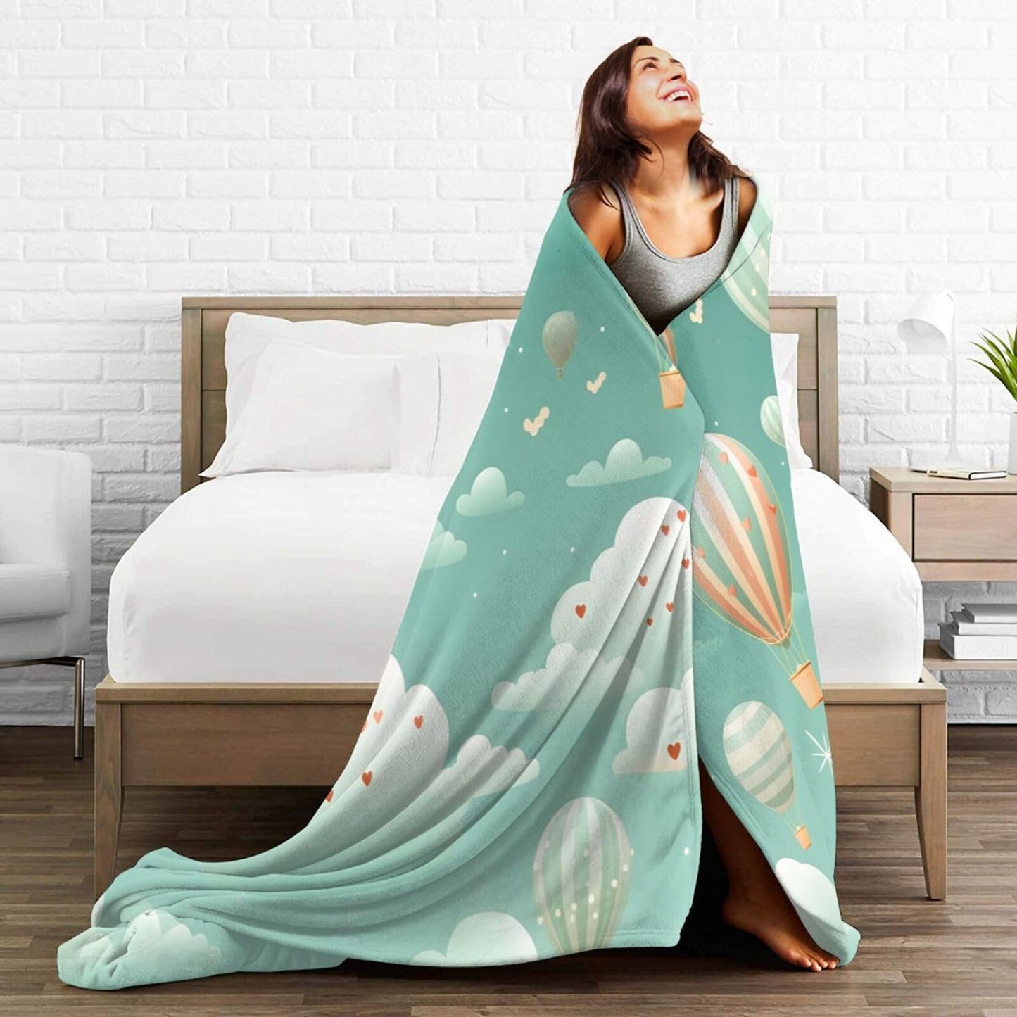 Blue Sky Hot Air Balloon Throw Blanket for Couch Soft Blanket for Bed Bed Sofa Decor for Living Room Bedroom 60"X50"