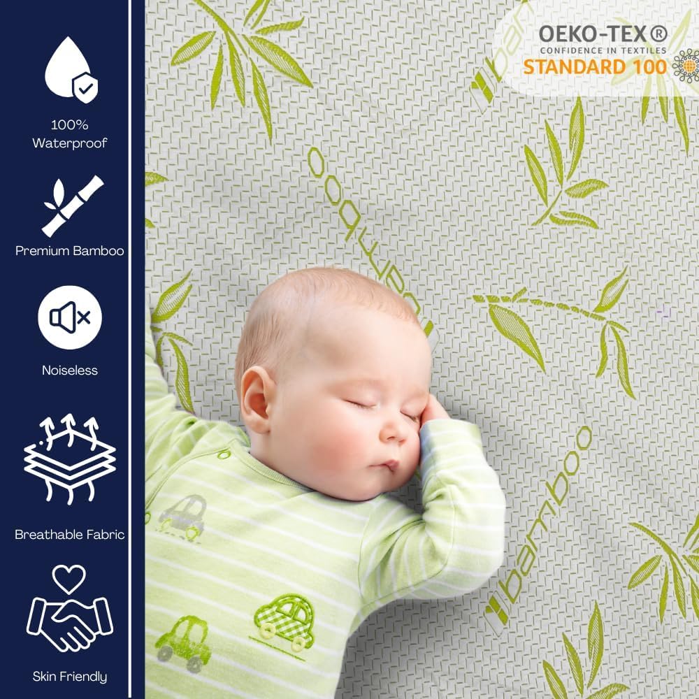 Bamboo Mattress Protector with Zipper - 100% Waterproof Full Size Cooling Mattress Cover - Ultra Soft Jacquard Fabric Breathable Noiseless Mattress Pad Cover - Zippered Mattress Encasement