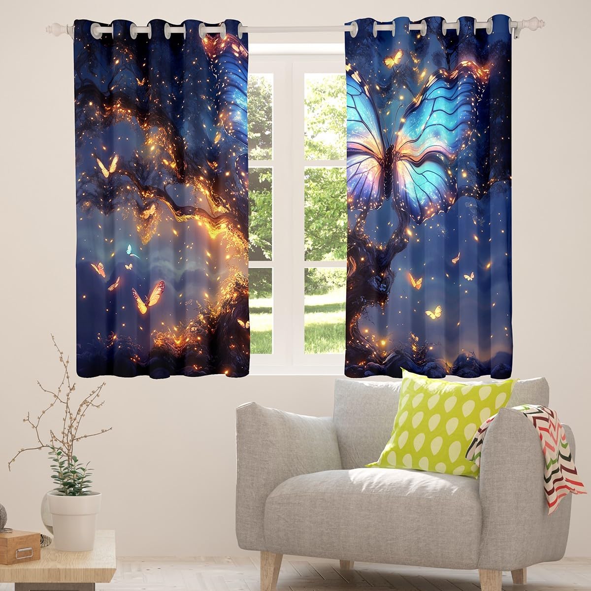 Feelyou Tree of Life Blackout Curtains (2 Panels, 42 x 63 Inch) Butterfly Darkening Drapes Boho Curtains for Bedroom Living Room
