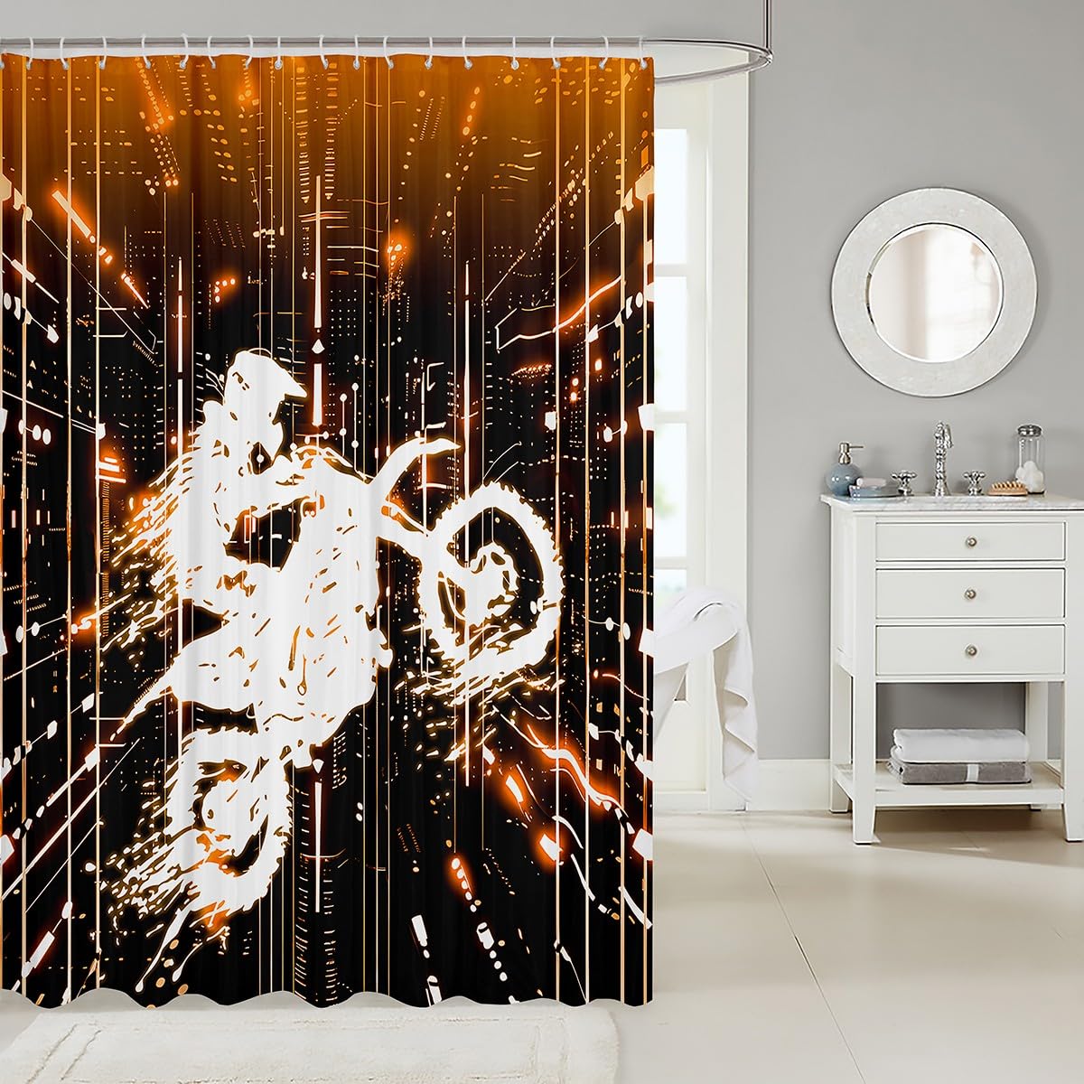 Feelyou Kids Dirt Bike Bath Curtain Racing Motocross Rider Bathroom Shower Curtain Set Boys Girls Motorcycle Shower Curtain Extreme Sports Teens Bathroom Accessories Bedroom Decor 72"x72"