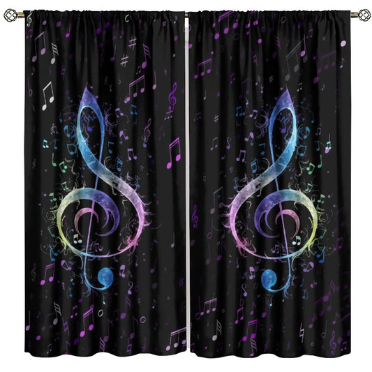 Musical Note Curtains, Modern Minimal Fantastic Abstract Cool Vivid Colorful Glitter Neon Melody Home Decor Window Treatments, Blackout Rod Pocket Drapes For Living Room Bedroom Bathroom 42x45in