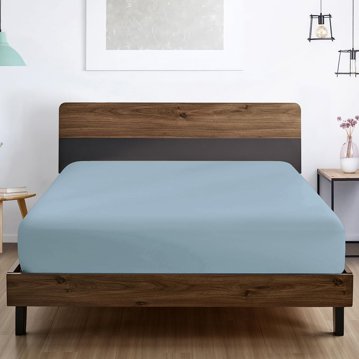 FreshCulture Queen Fitted Sheet - Hotel Quality, Ultra Soft & Breathable Brushed Microfiber, Deep Pocket, Cooling Fitted Sheets for Queen Size Bed (Sky Blue)