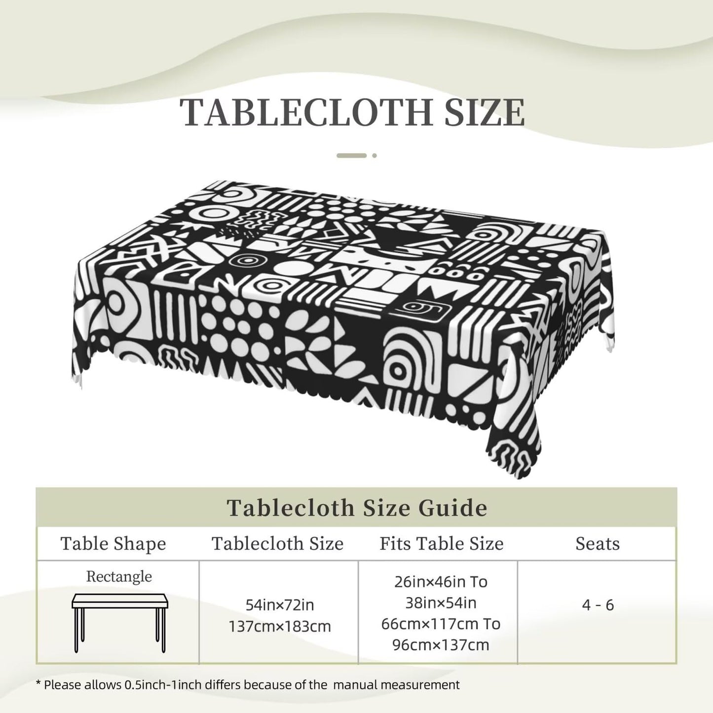 ZEJAYFEY African Rectangle Tablecloth Black White Digital Symbols Table Cloths Minimalist Geometric Tribal Ethnic Washable Table Cover for Home Kitchen Dining Party Picnic Decor 54 x 72 Inch
