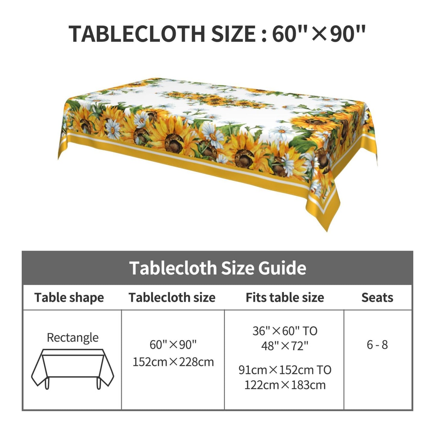 mutakin Sunflower Rectangle Tablecloth Washable Table Cloth 60x90 Inch Table Cover Waterproof for Decoration Kitchen Dining Room