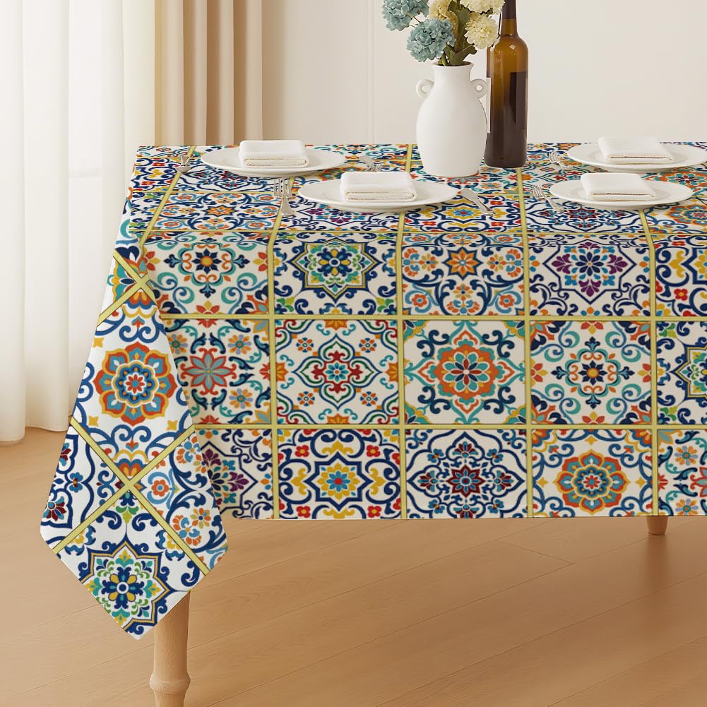 ANATTASOUL Tile Pattern Rectangle Table Cloth Waterproof 6ft Fall Tablecloth, 84"x60" Stain Resistant and Wrinkle Free Table Cover for Dining Party Buffet Camping Wedding