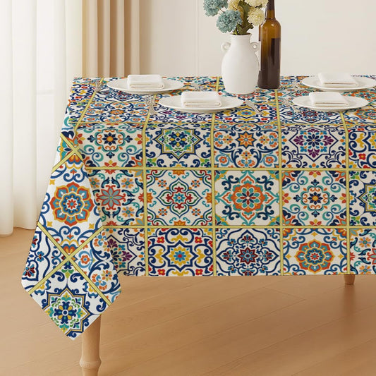 ANATTASOUL Tile Pattern Rectangle Table Cloth Waterproof 6ft Fall Tablecloth, 84"x60" Stain Resistant and Wrinkle Free Table Cover for Dining Party Buffet Camping Wedding