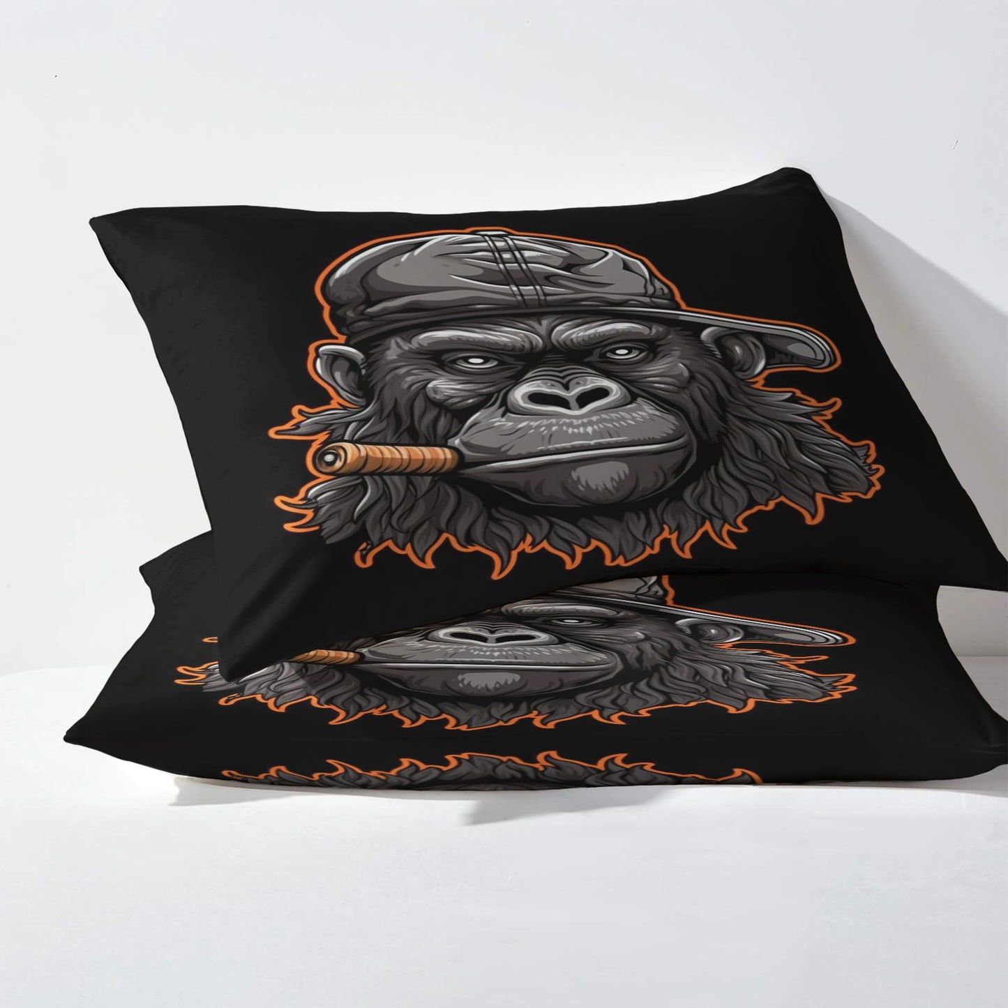 Gorilla Sheets King Size, Funny Animal Bed Sheets, Patterned Bedding Sheets & Pillowcases 4 Piece Set - Soft Microfiber Deep Pocket Fitted Sheet & Flat Sheet & 2 Pillow Cases J9-&-207