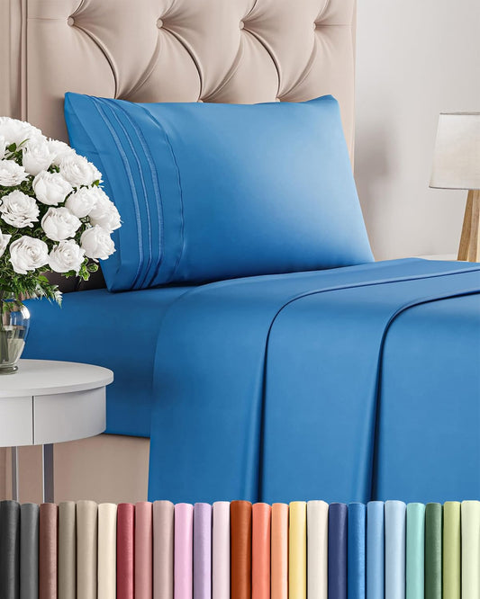 Twin Size 3 Piece Sheet Set - Comfy Breathable & Cooling Sheets - Hotel Luxury Bed Sheets for Women and Men - Deep Pockets, Easy-Fit, Soft and Wrinkle Free Sheets - Royal Blue Oeko-Tex Bed Sheet Set