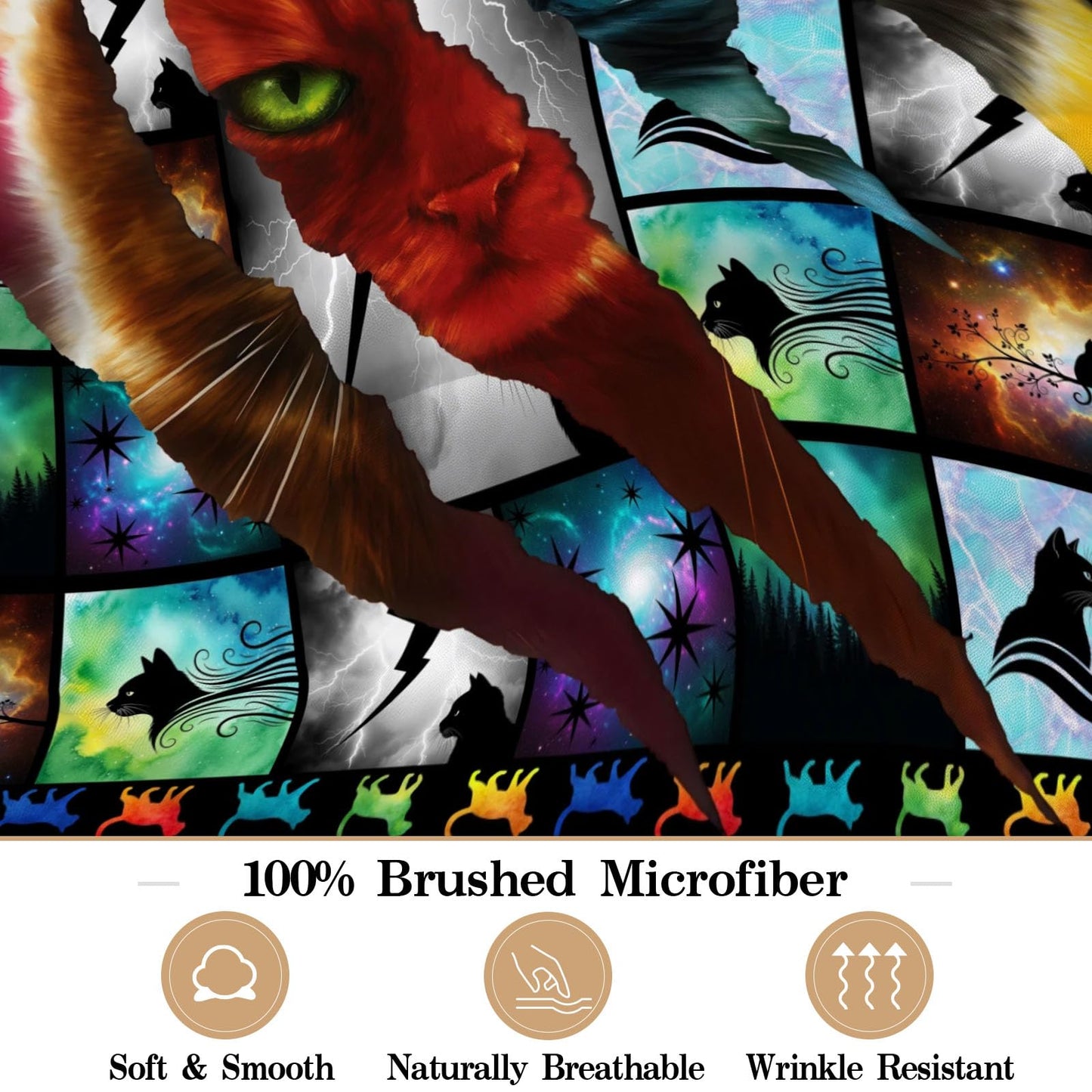 Allenjoy Forest Courage Mystery Cats Sheets Set with Fitted Sheet, Flat Sheet and 2 Pillowcases for Boys Men Teens Son Fans Bedding Bedroom Decor, Full Size