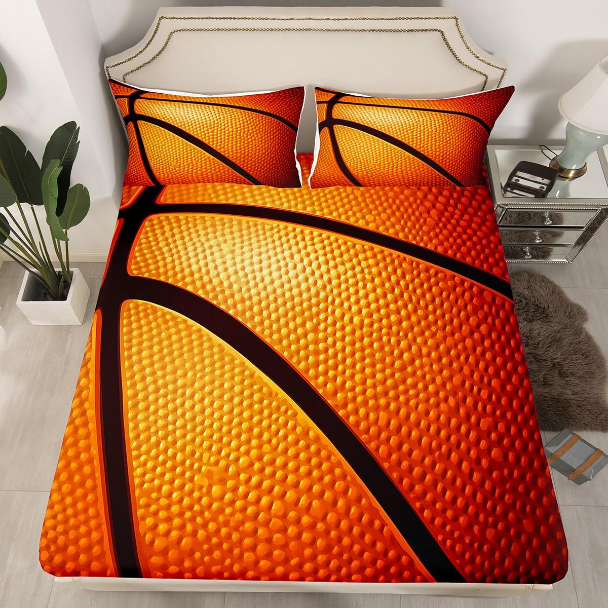 Feelyou Boys Basketball Bedding Set Sports Theme Bed Sheet Set for Kids Teens Men 3D Ball Pattern Fitted Sheet Breathable Basketball Player's Gift Bed Cover Room Decor Twin Size