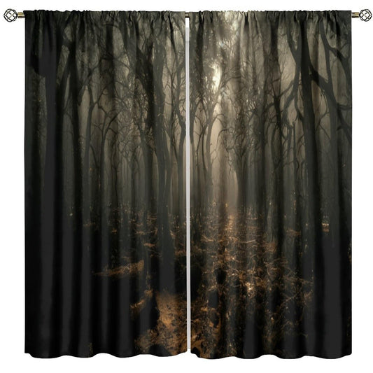 SHElifestyle Gothic Curtains - Mysterious Foggy Horror Dark Wood Halloween Forest Fireflies Window Drapes for Bedroom and Living Room, W42 x L45