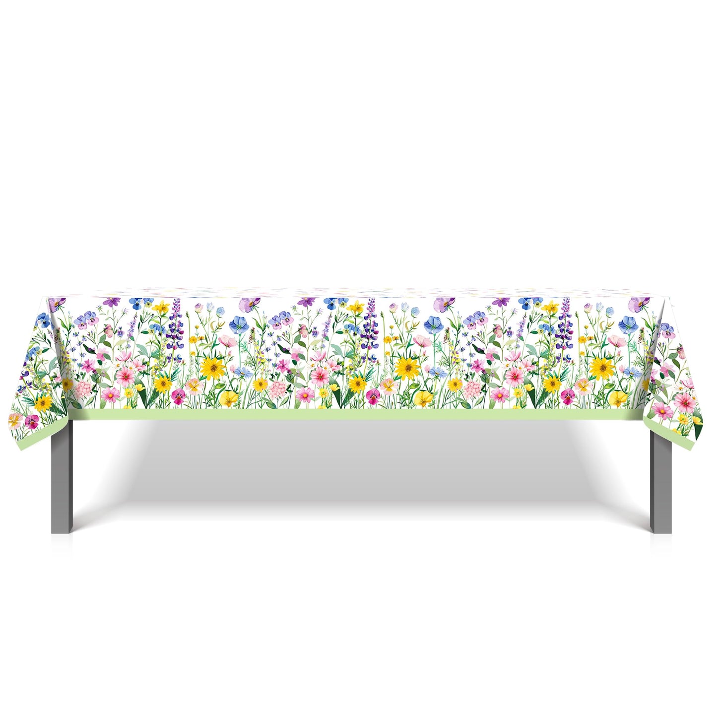 CC HOME 1Pc Blooming Wildflower Party Plastic Tablecloth 54 x 87 Inch Long Table Cover, Spring Butterfly Party Tablecover for Floral Theme Kids Baby Shower Birthday Dinner Picnic Kitchen Event
