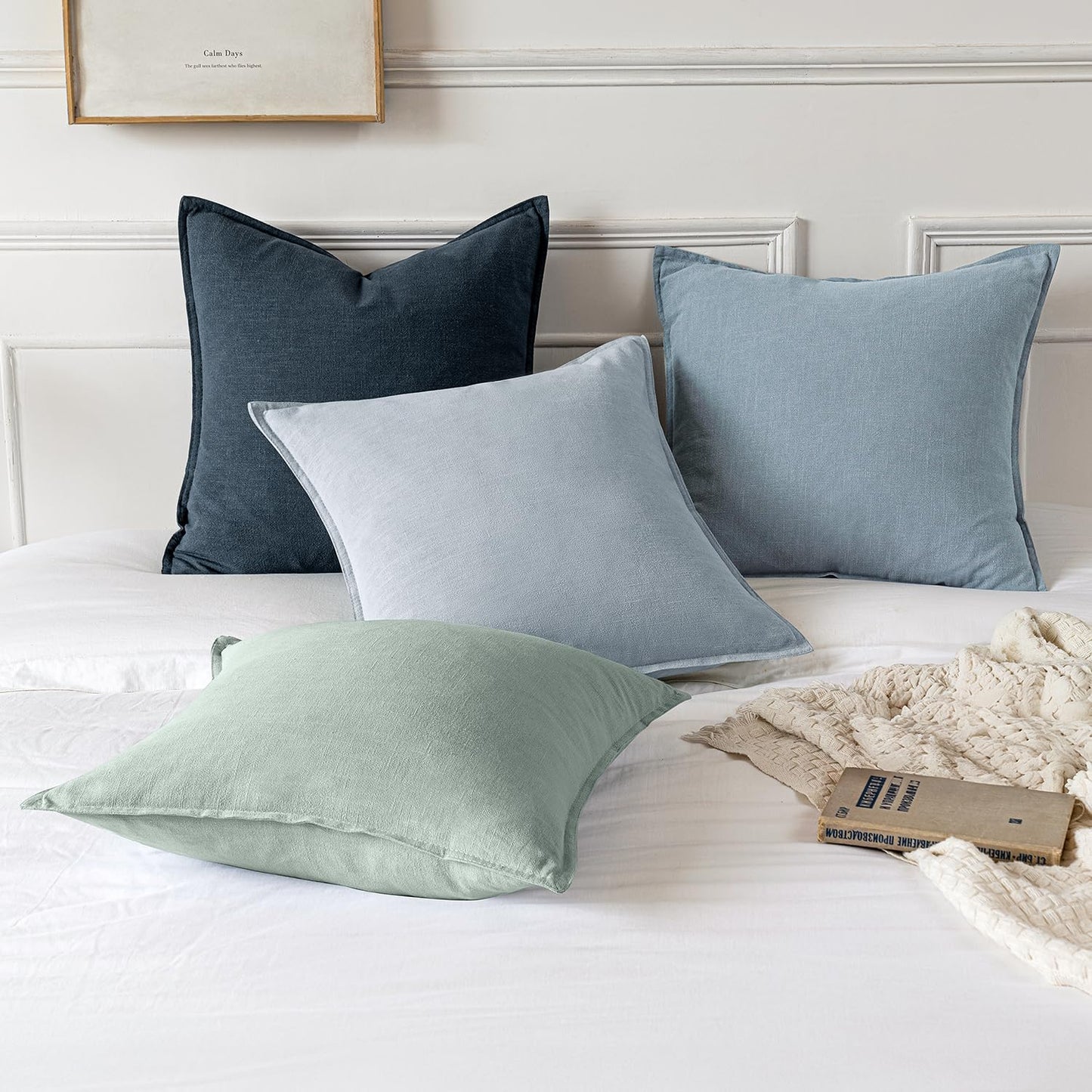 MIULEE Decorative Linen Euro Sham Pillow Covers 24x24 Aqua Green Boho Farmhouse Neutral Spring Couch Throw Pillows for Bed Pack of 2 Accent Modern Pillowcase Summer Sofa Livingroom Home Decor