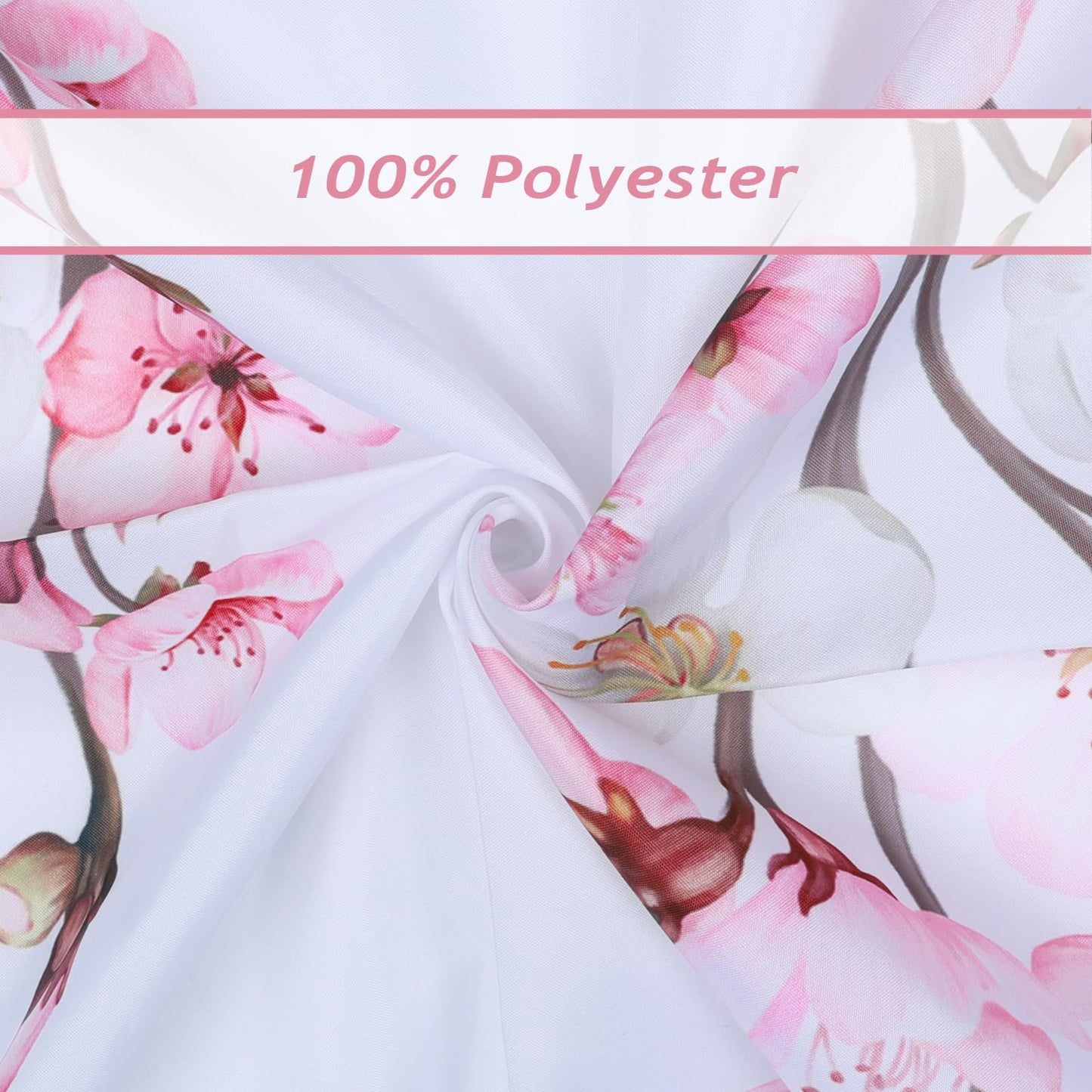 Bonhause Pink Cherry Blossom Shower Curtain, Spring Floral Japanese Sakura Bathroom Decor 72 x 72 Inch Polyester Fabric Waterproof Bath Curtain with 12 Hooks