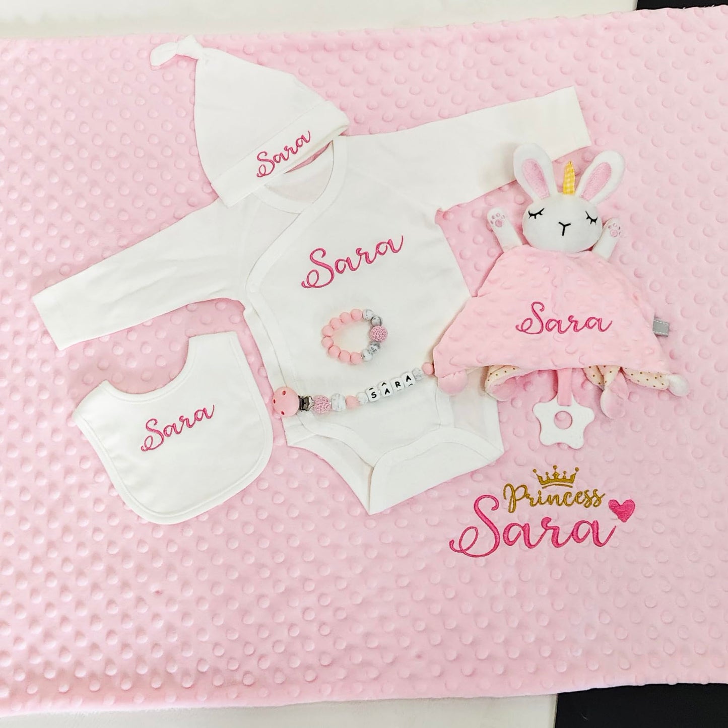 Personalized Baby Blankets for Girl, Custom Baby Blanket with Name, Embroidered Soft Minky Fleece Plush Sherpa Toddler Crib Stroller Blanket, Customized Newborn Birthday Gift Set, 27 * 35 Inch-Pink