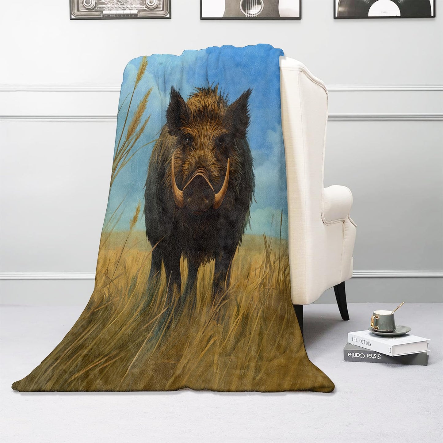 Kibue Prairie Wild Boar Blanket, Soft Warm Cozy Flannel Throw - Plush Lightweight Blankets for Travel, Decor, Bedroom, Office - Ideal Gifts for Adults Kids Women Men 60"×50"