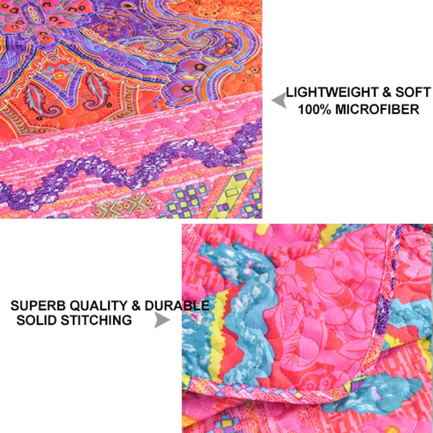 Faincy Bohemian Pink and Green Queen Size Quilt Set 3Pcs, Scalloped Edge Boho Bedspreads, Soft Lightweight Coverlet Bed Spreads, Thin Quilted Comforter Bedding Set for Women, 90x 96 Inch